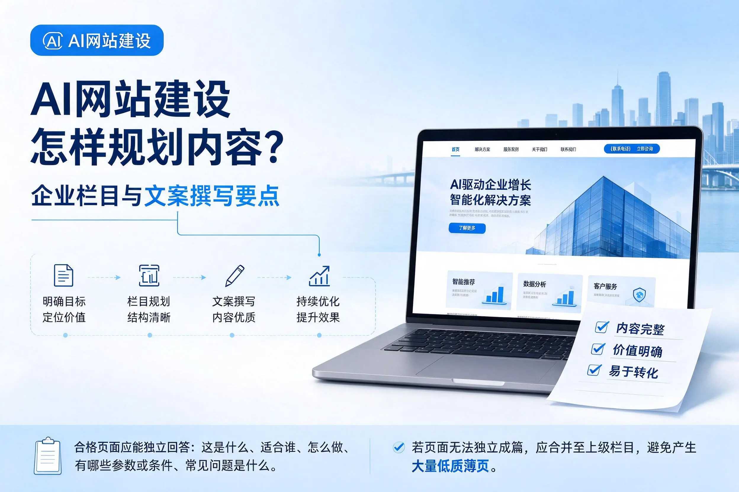 AI网站建设怎样规划内容?珠海企业栏目与文案撰写要点