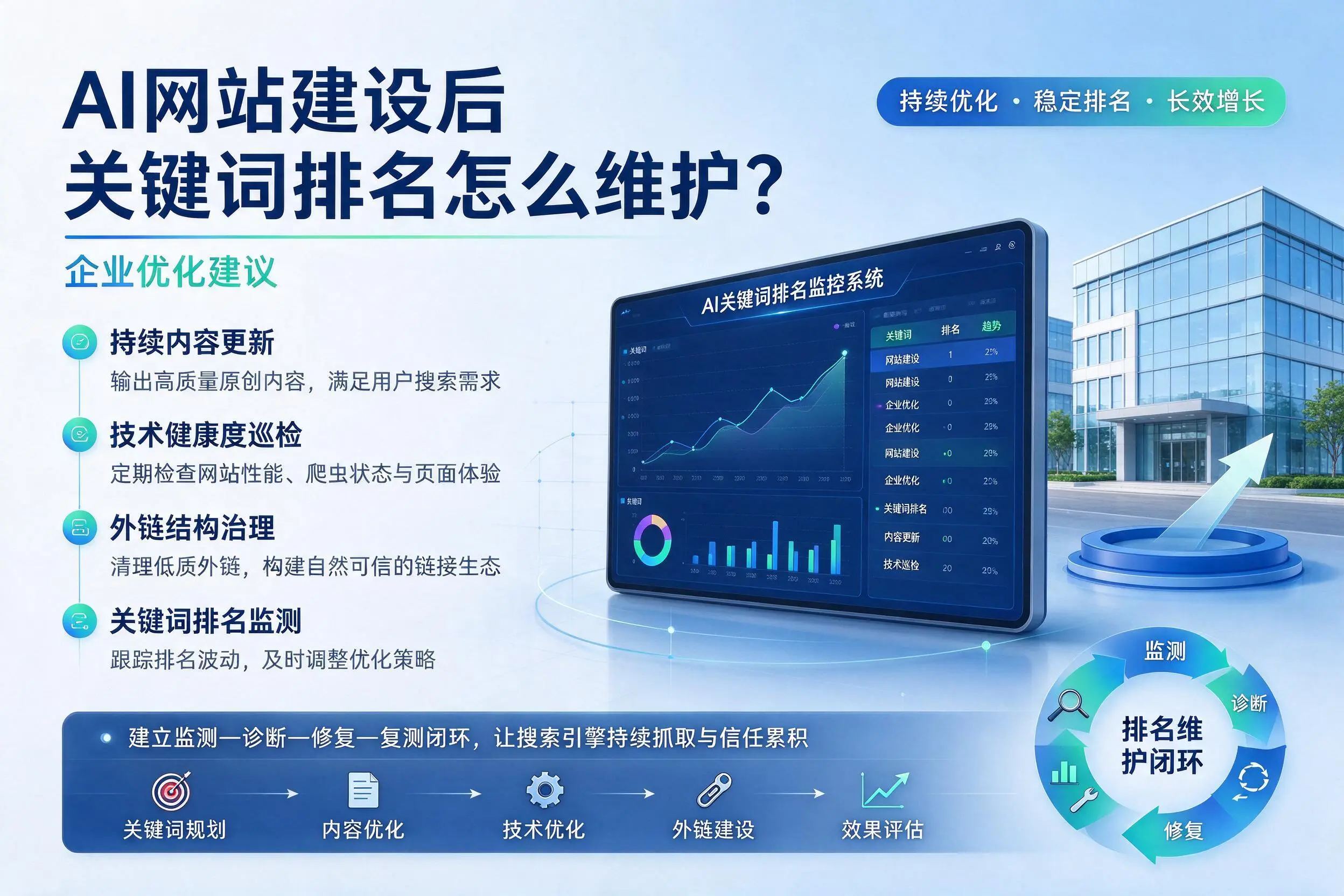 AI网站建设后关键词排名怎么维护？珠海企业优化建议