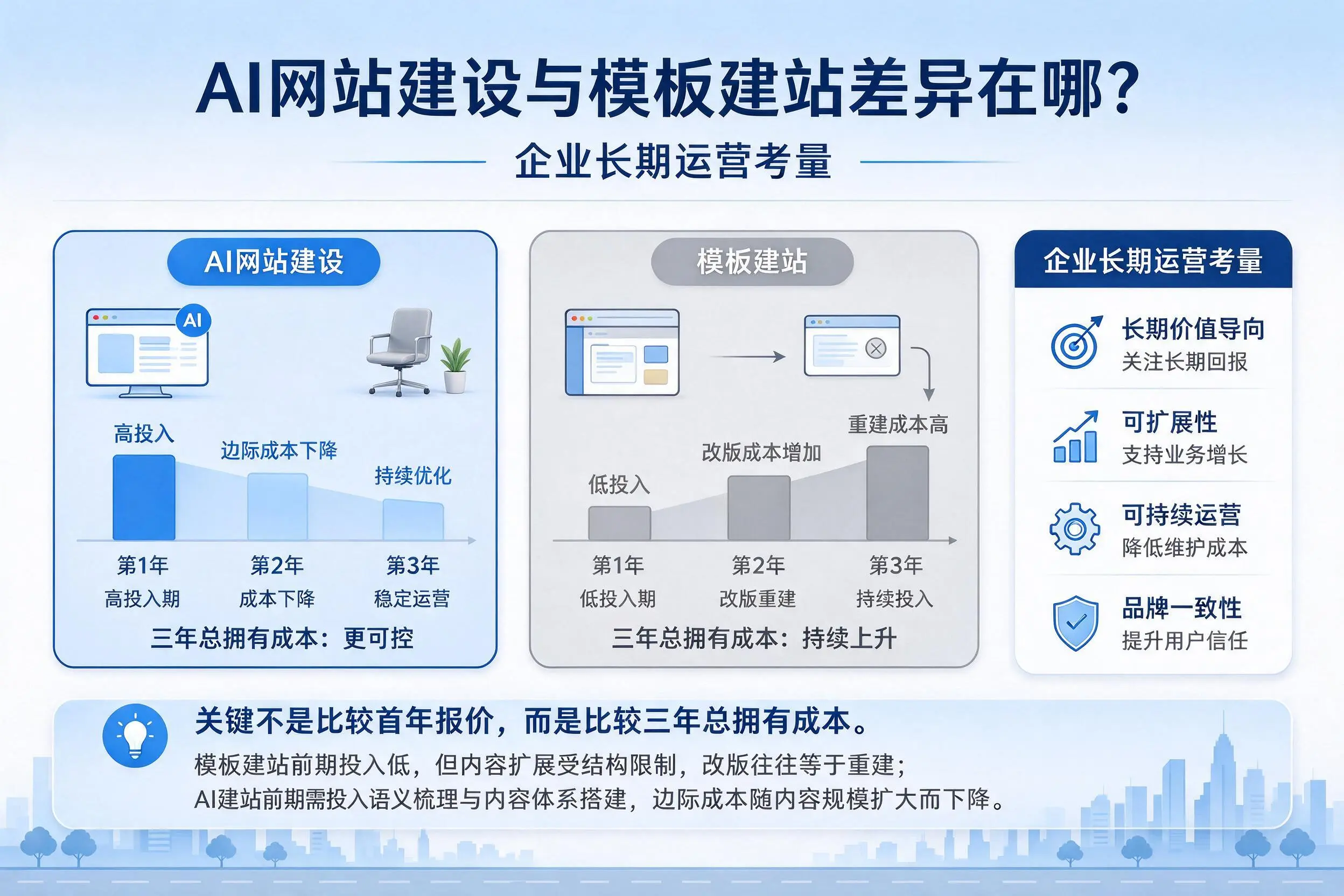 AI网站建设与模板建站差异在哪?珠海企业长期运营考量
